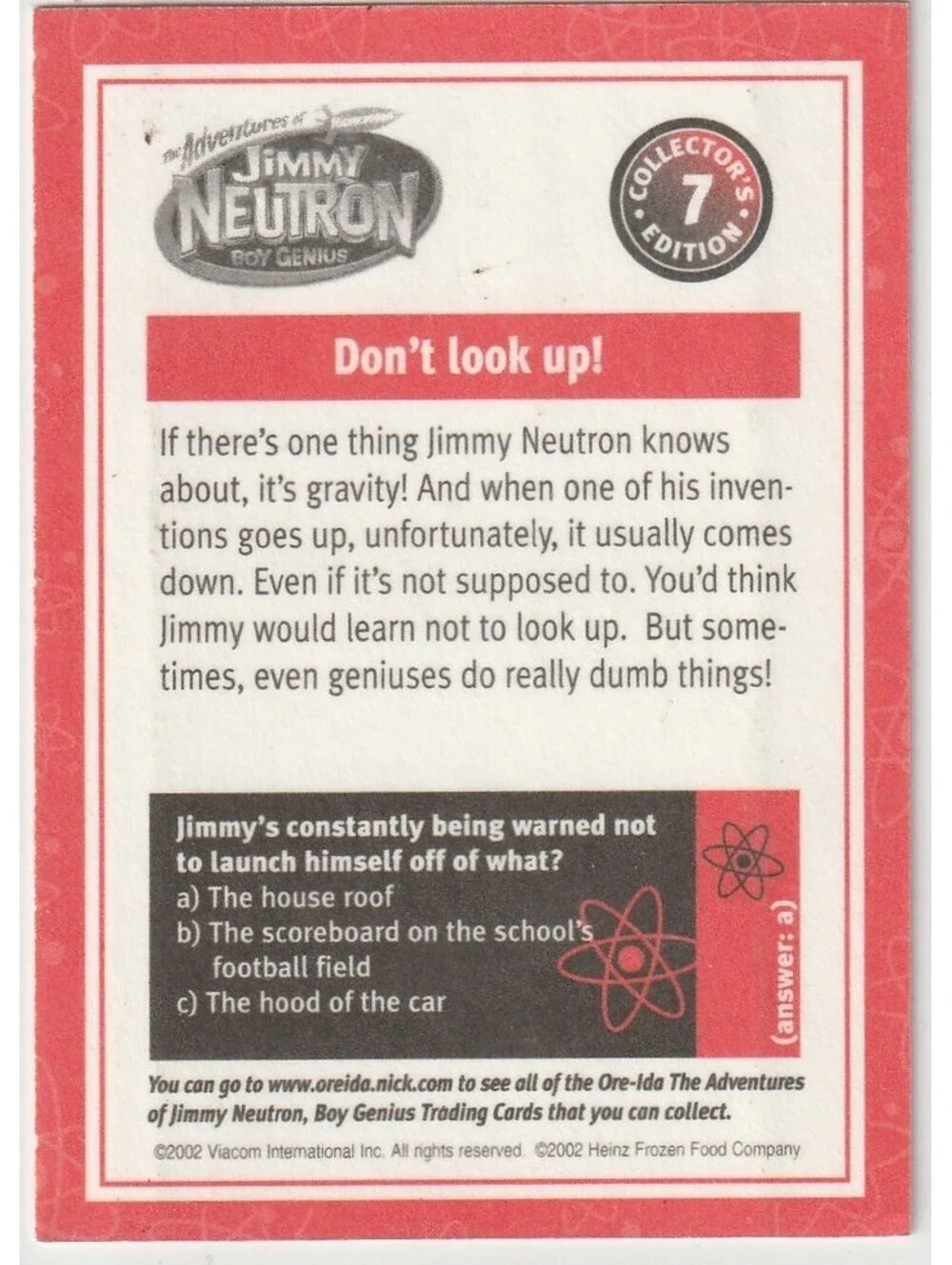 Ore-Ida Jimmy Neutron Promo Trading Card Don't Look Up